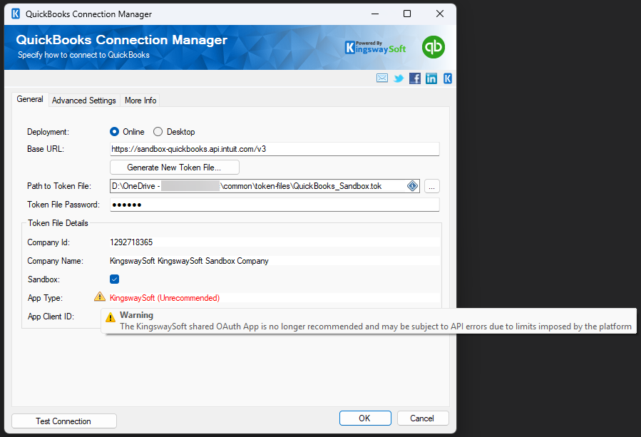 QuickBooks Connection Manager Using Shared KingswaySoft App